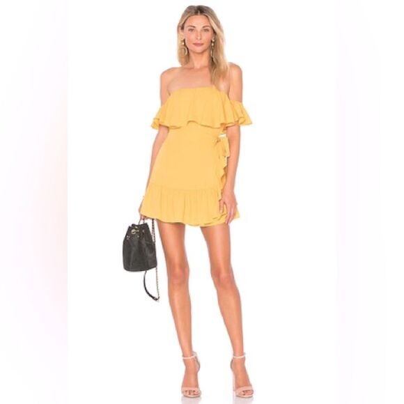 Superdown NWT! Jolene Ruffle Wrap Mini Dress in Marigold size Small - Picture 1 of 16